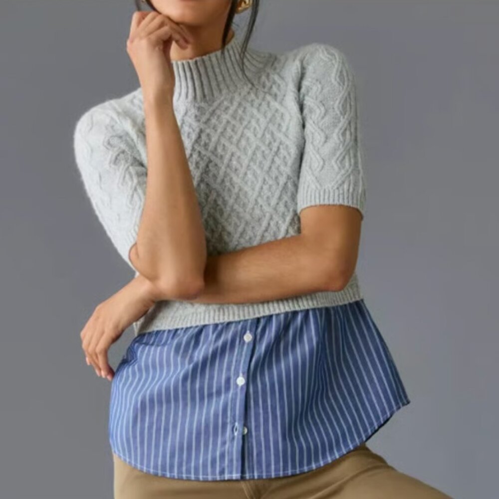 Anthropologie Maeve Mock Neck Twofer Sweater Top